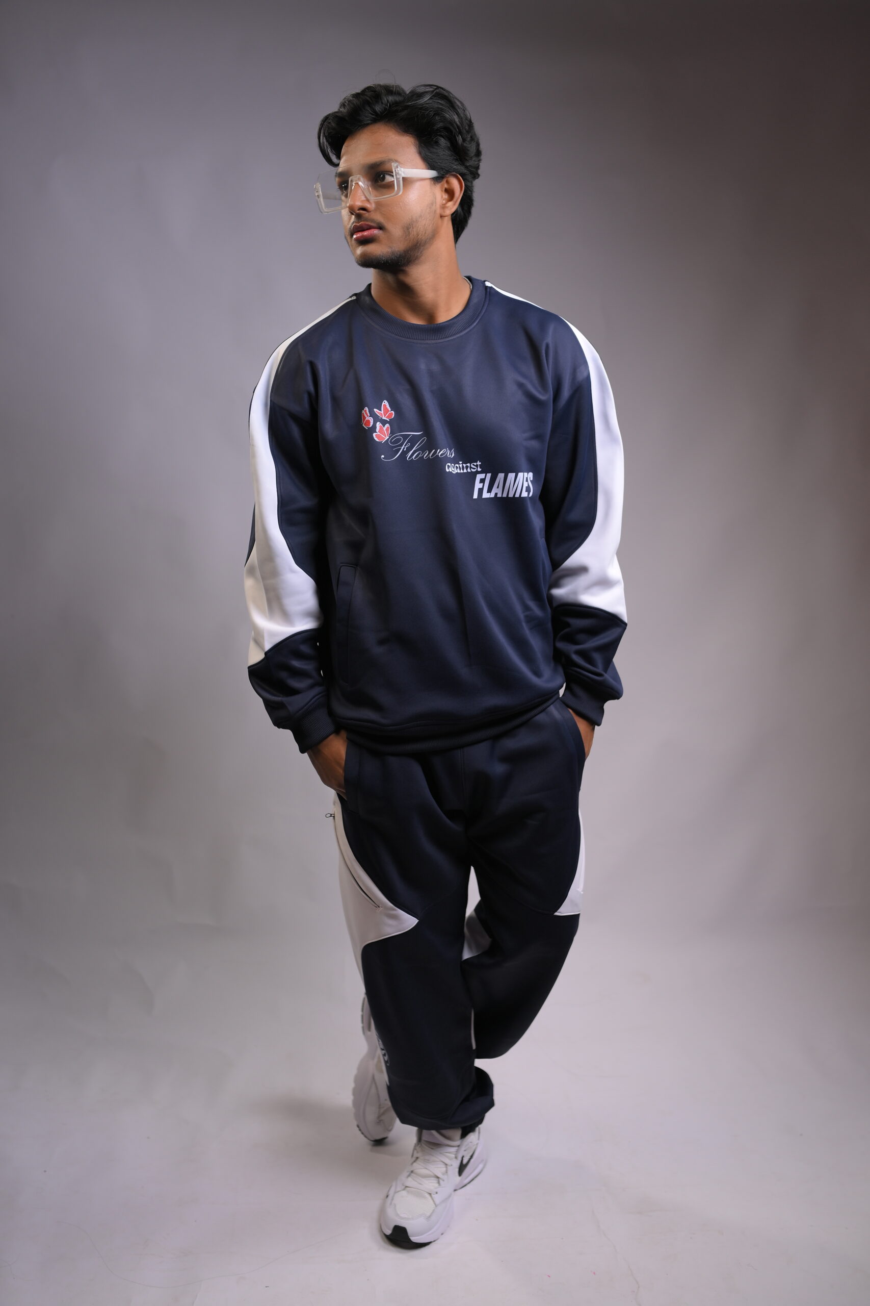 Flowers Against Flames, Contrast Panel, Sweatshirt